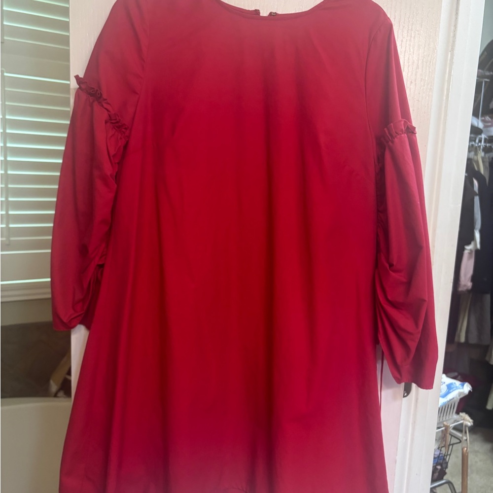 Elegant Red Dress with Ruffle Sleeves